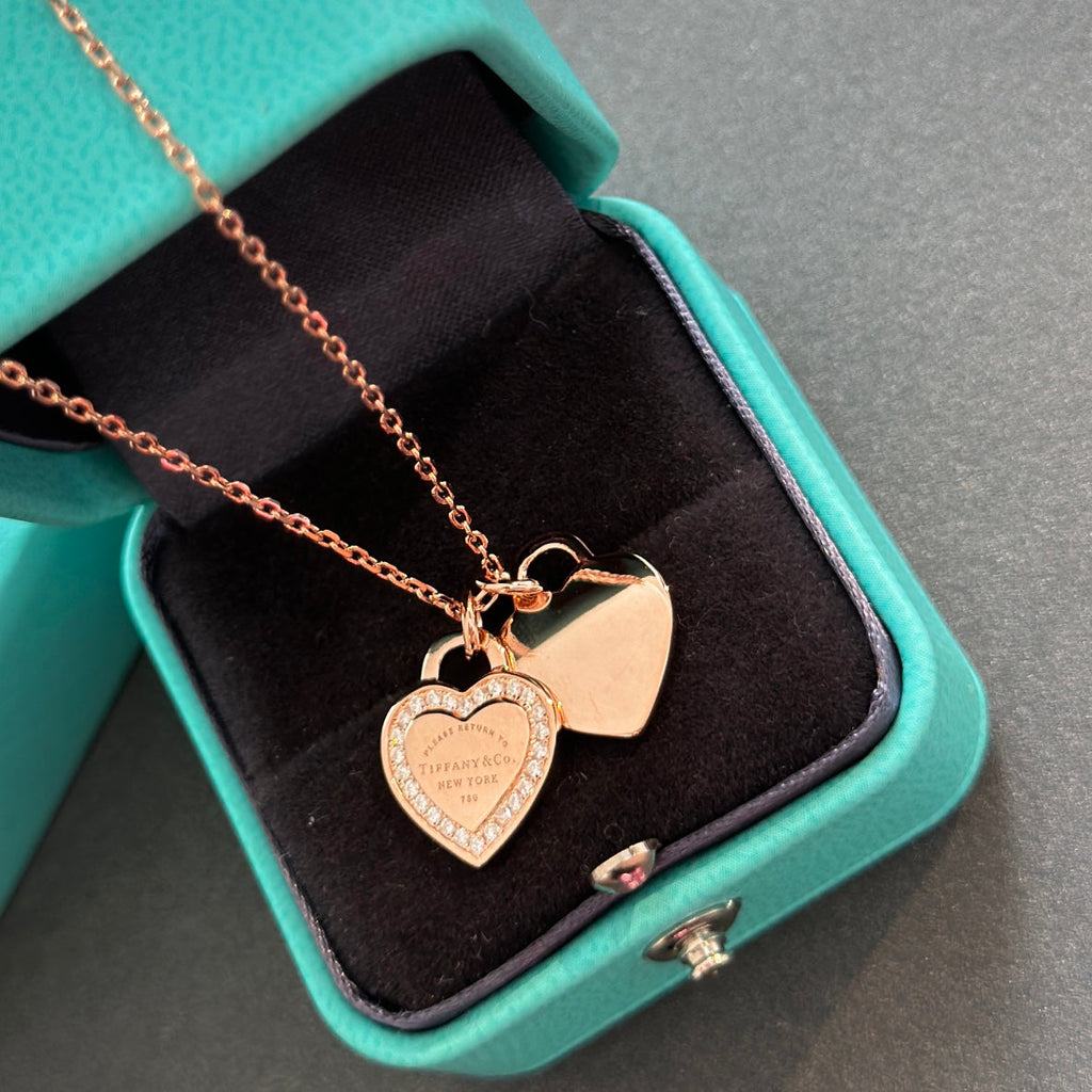 18K Tiffany Red Double Heart Diamond Necklaces