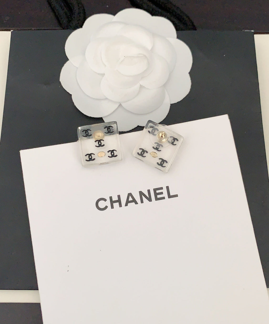 18K  Chanel Transparent Resin Earrings