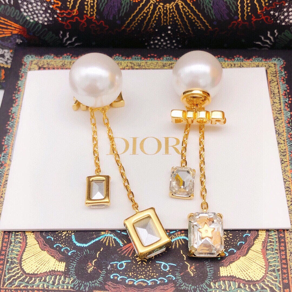 18K Dior Tassel Crystal Star Earrings