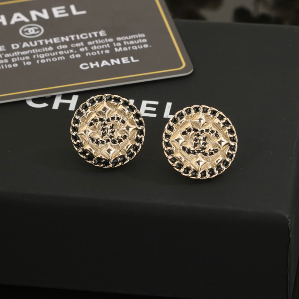 18K  Chanel Diamond Round Earrings