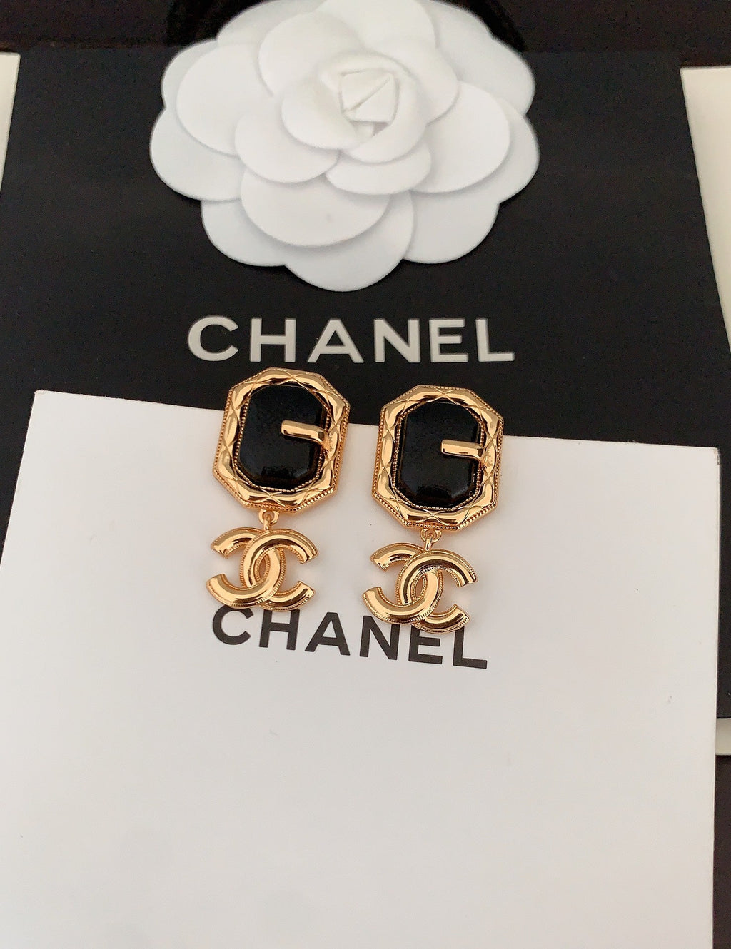 18K  Chanel Pendant Leather Earrings