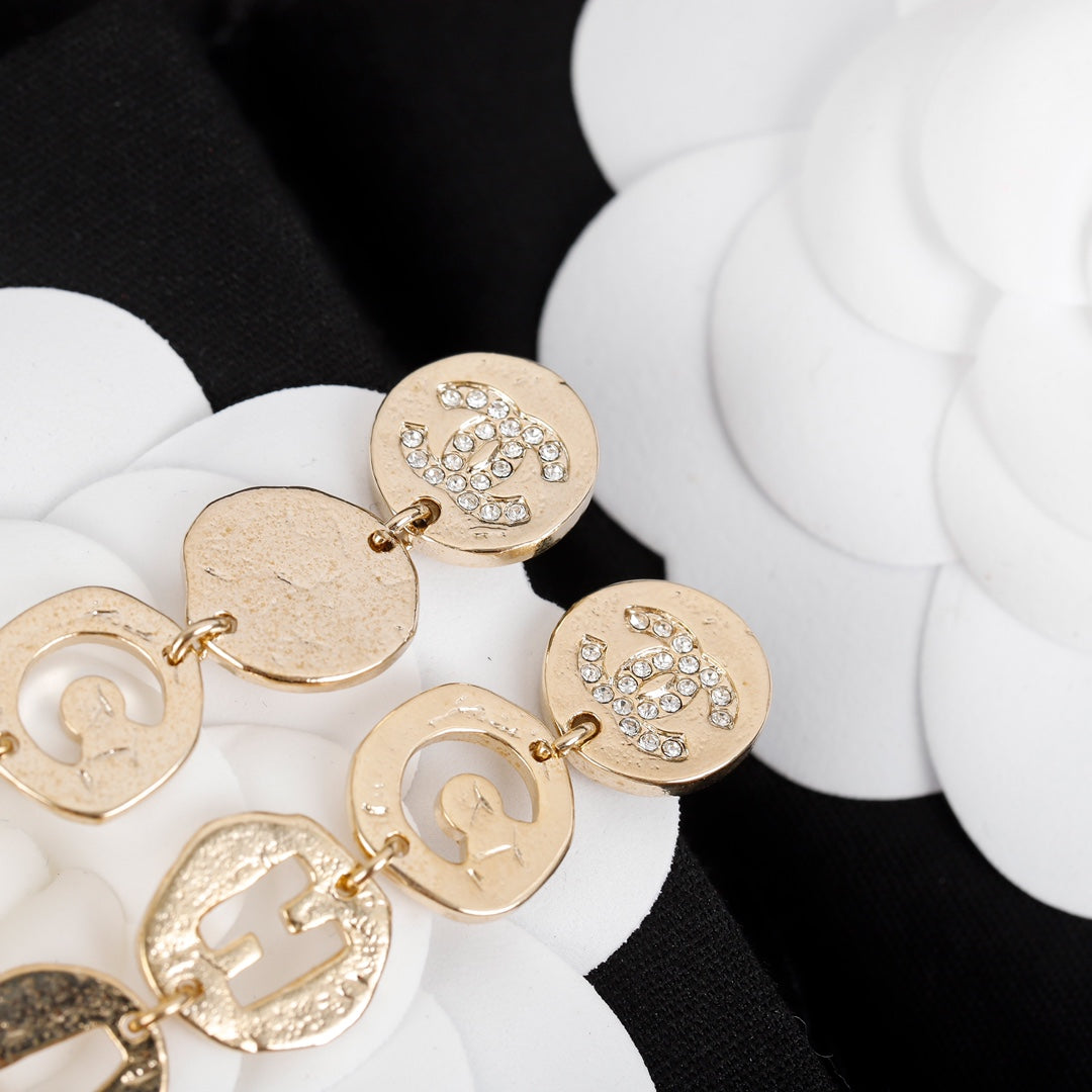 18K  Chanel Script Pendant Earrings