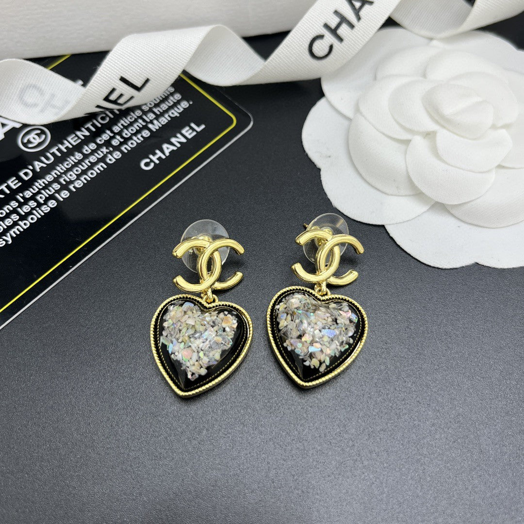 18K  Chanel Multi-Color Crystals Heart Earrings