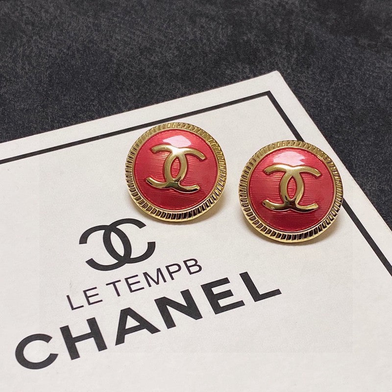 18K  Chanel Red Round Earrings