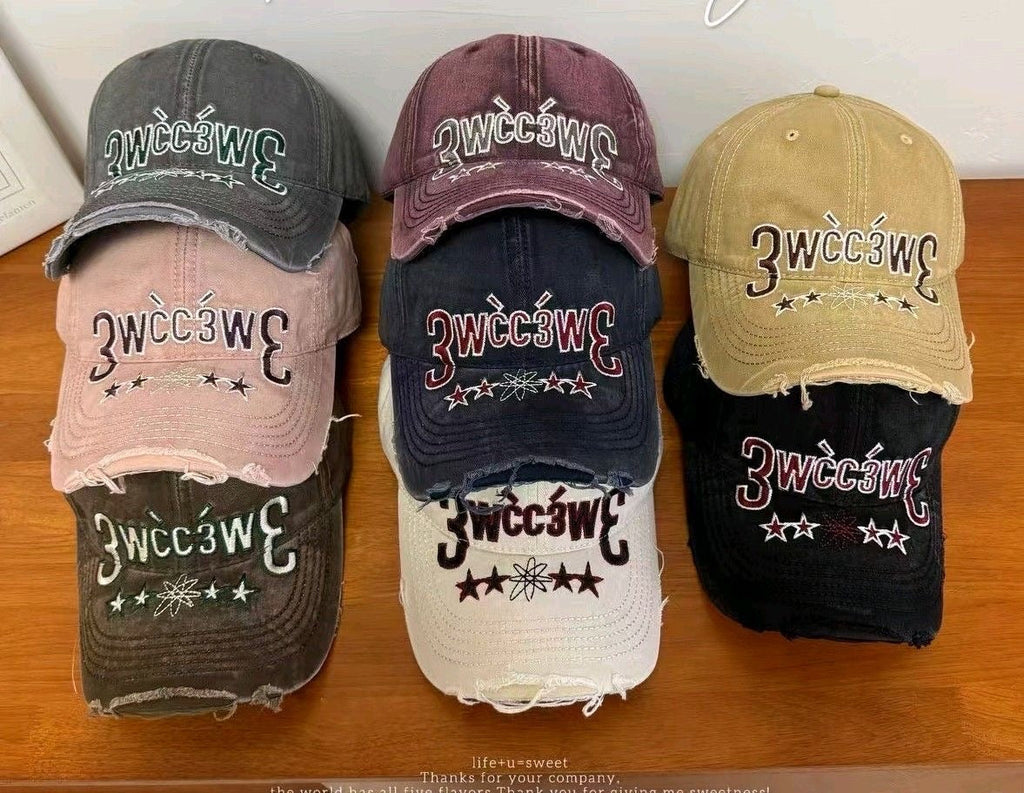 Distressed Washed Frayed-edge Lettered Cap