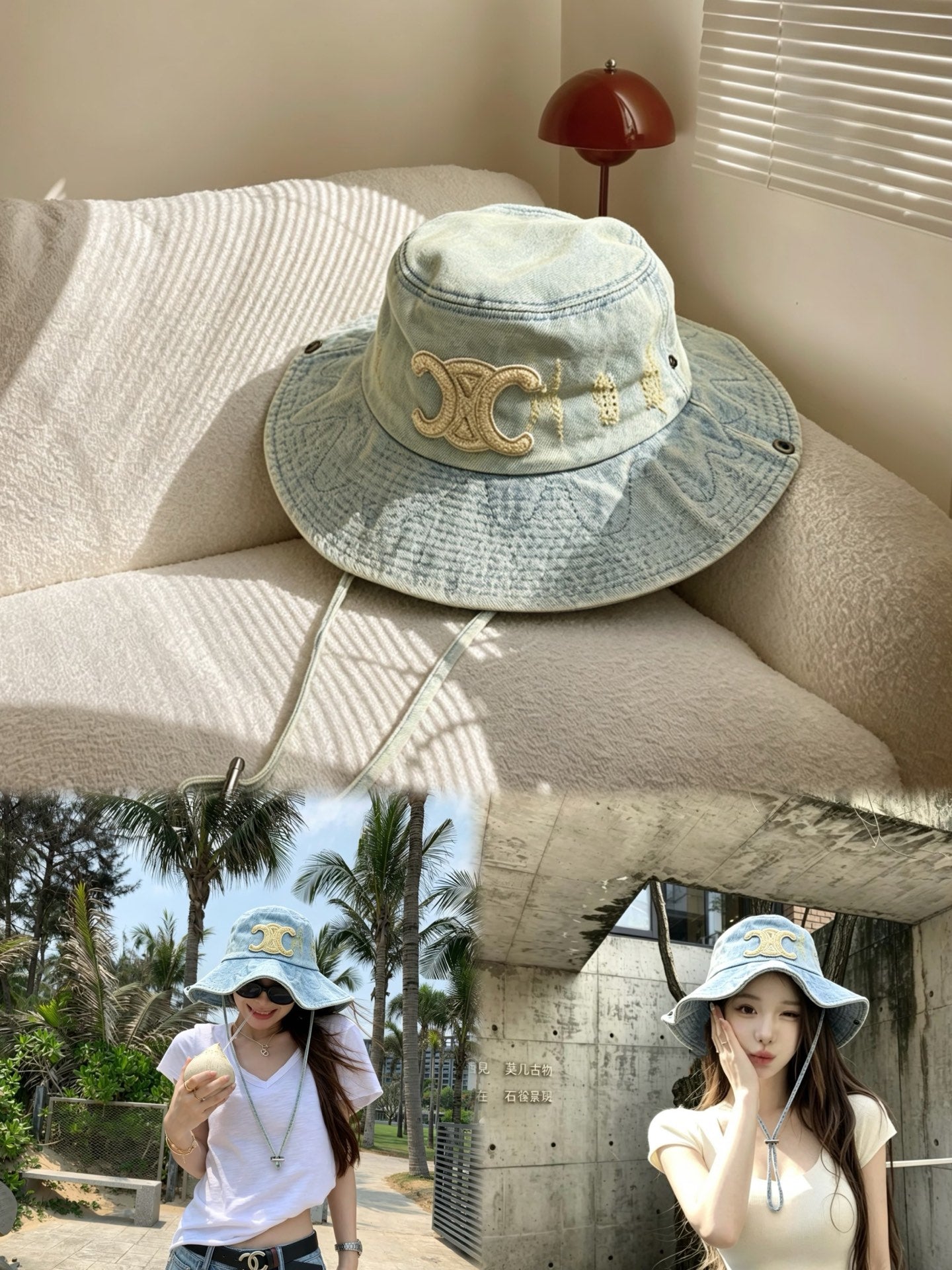 CELINE Denim Triomphe Bucket Hat