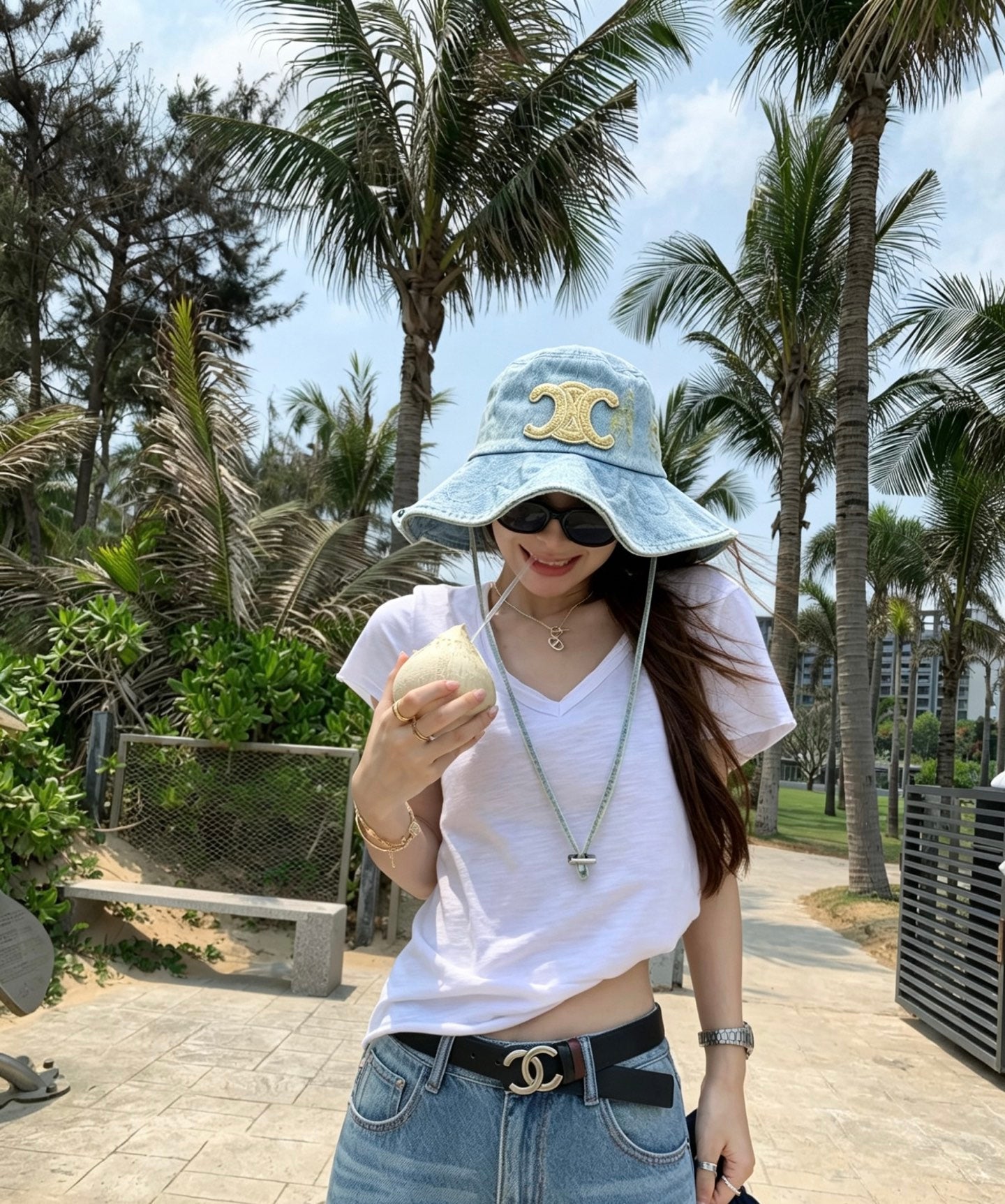 CELINE Denim Triomphe Bucket Hat