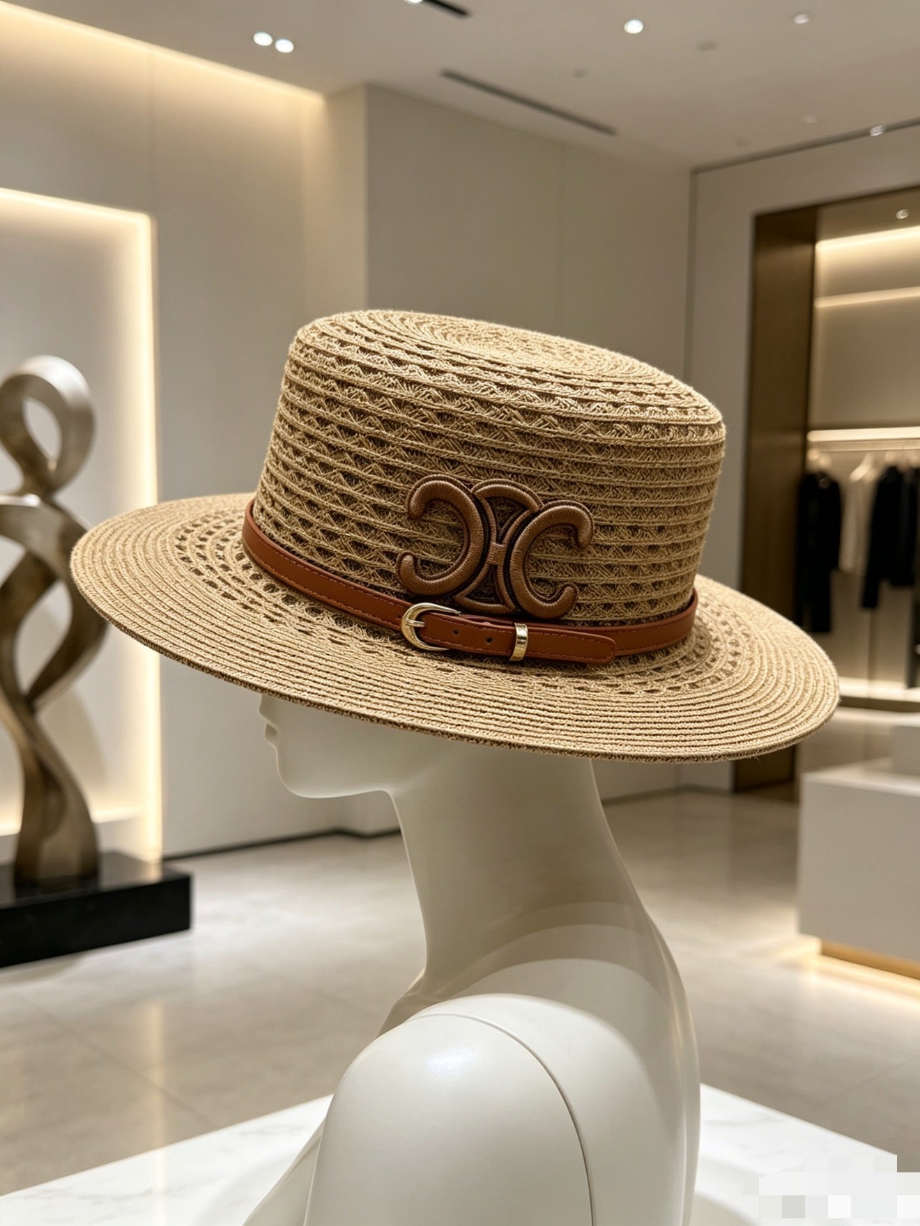 CELINE Straw Flat-Top Sun Hat