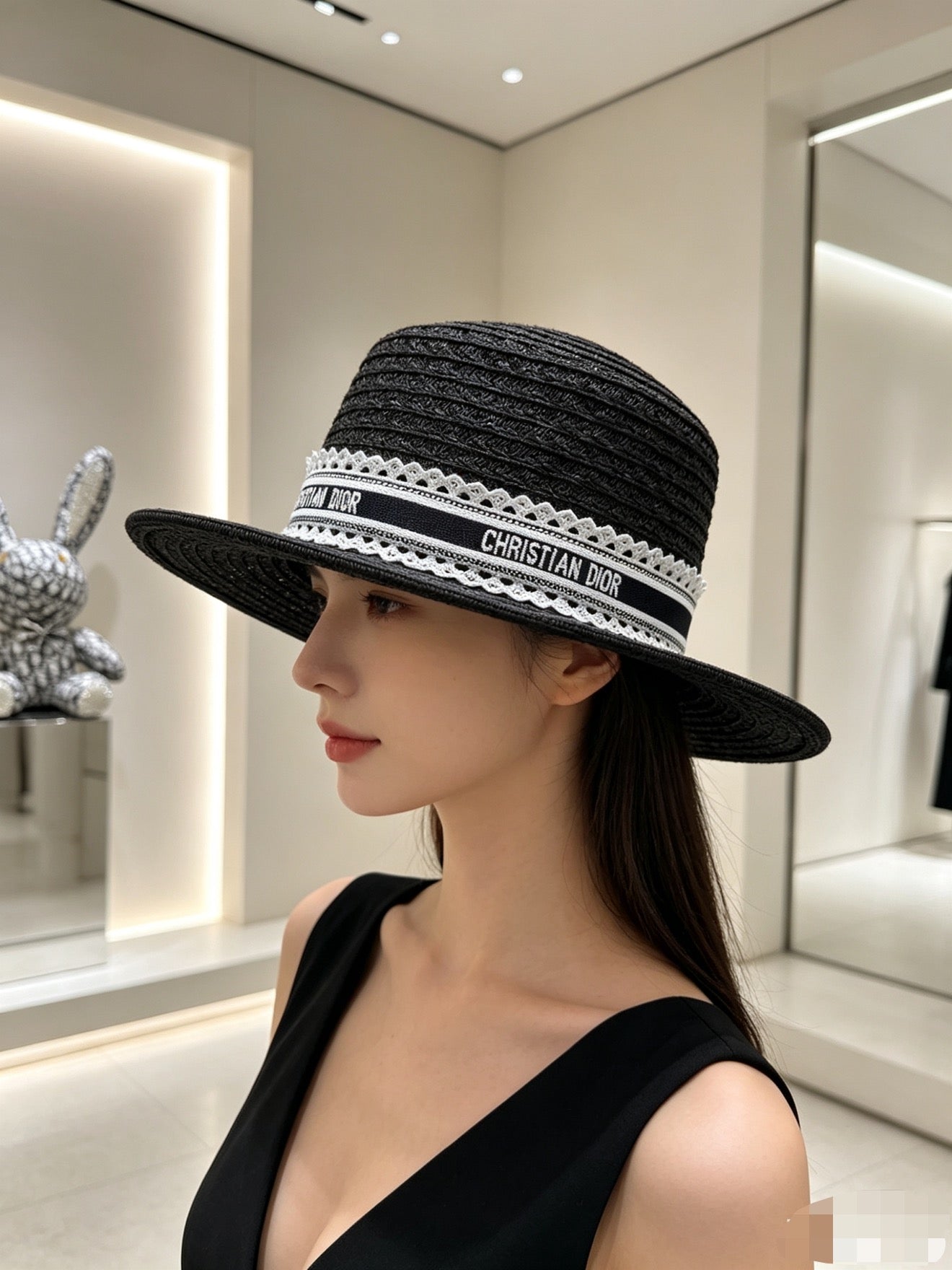 DIOR Straw Flat-Top Sun Hat